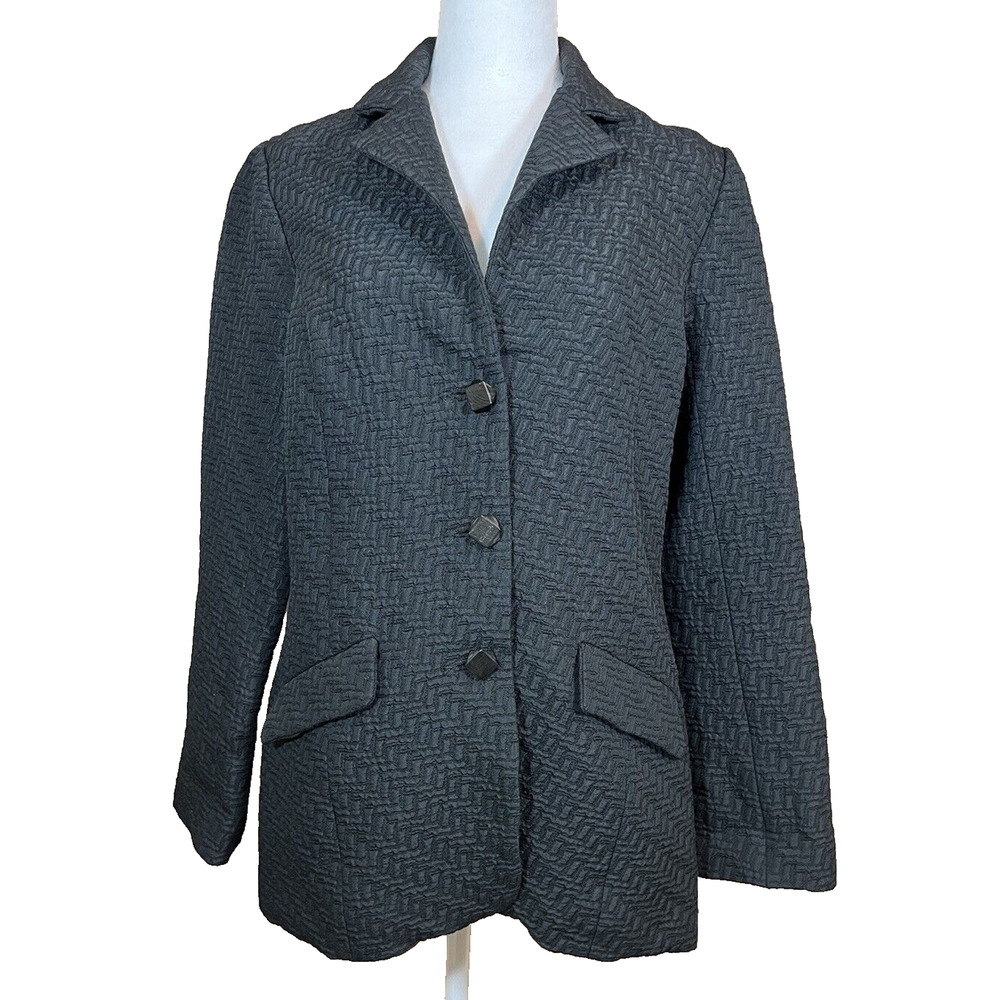 Women's Artisan Black Blazer L Textured Green Satin Lining Artsy Classy Event